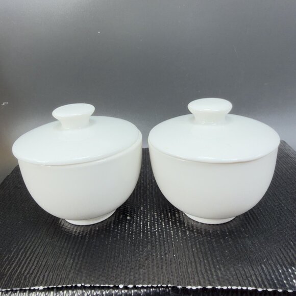 Tatung Taiwan China Ivory Ceramic Cups Sake Dipping Cups Set 2 W Lids Vintage - Picture 10 of 10